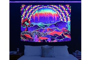HOLAVIDA Arazzo Pianeta Trippy UV Reattivo Luce Nera Universale e Psichedelico di Montagna Decorazione per Dormitorio Camera da Letto (150cm×130cm)
