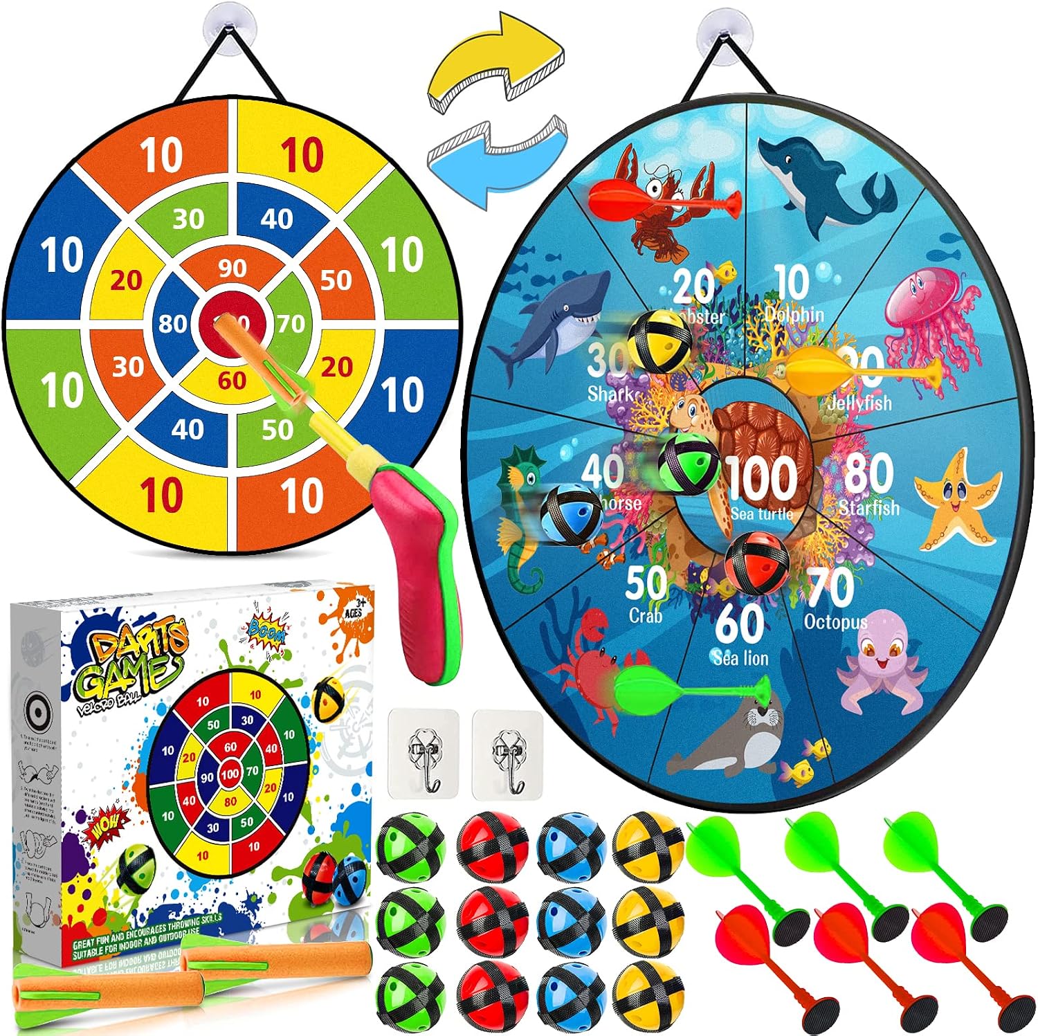 MZJAUVF Diana Velcro Niños 66cm, Diana Dardos de Plegable Doble con 12 Bolas 6 Dardoss, Juego de Tablero de Dardos para Niñoss, Juego de Dardoss Seguro para Niños Juguete Cumpleaños Regalo