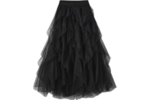 Kimily-UK Gonna in Tulle delle Donne a Vita Elastica Gonne Lunghe a Strati Multi-Layer Porm Gonne plissettate Mesh Tutu Gonne Puffy A-Line Principessa Elegante Vintage Party Maxi Gonne