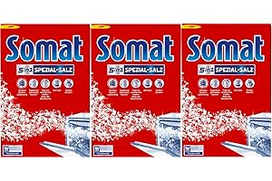‎SOMAT SOMAT 5in1 Spezial-Salz im Vorratspack, Spülmaschinensalz für weiches Wasser, Wasserenthärter für die Spülmaschine wirkt gegen Kalk für glänzende Ergebnisse (3 x 1,2 kg)