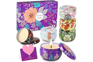 WONSEFOO Lot de 6 bougies parfumées en cire de soja 100 % naturelle pour aromathérapie, bain, yoga, 18 heures de combustion par bougie, cadeau de fête des mères et Saint-Valentin