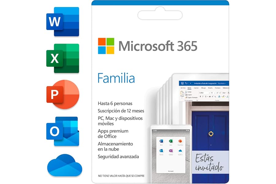 Microsoft 365 Familia | Suscripción anual | Para 6 PCs o Macs, 6 tabletas incluyendo iPad, Android, o Windows, además de 6 te