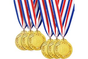 Médailles d'Or en Métal pour Gagnant, Lot de 6 Médailles Olympiques Premier Prix pour Sport, Compétitions et les Fêtes, Diamètre de 6,4 cm avec un Ruban de 81 cm.