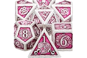 ARUOHHA Juego de dados DND de metal con caja de regalo, juego de dados poliédricos con diseño de música, mazmorras y dragones, color plateado, 7 piezas, dados D&D, juegos de rol, D6, D4