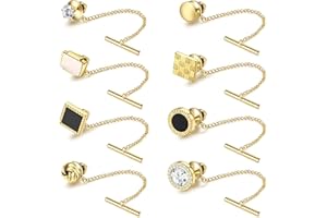 Diamday 8 Pcs Tie Tacks for Men - 14K Gold Plated Tie Tacks with Chain for Regular Necktie - Wedding & Business Anniversary
