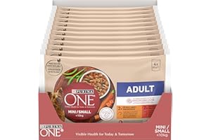Purina ONE Mini <10kg Comida húmeda para Perro pequeño Adulto con Pollo y Buey, 12 packs de 4 sobres de 85g - 48 sobres