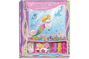 Mad Ally Kids Scrapbook Kit - Mermaid Scrapbook Accessories Craft Kit for Kids - Includes Scrapbook Stickers, Baby Album, Picture Frames, String Beads, Buttons