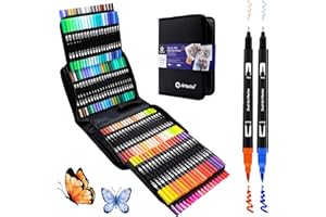 ‎ARTECHO Artecho Dual Brush Pen Set 120 Farben mit Schwarzer Tragetasche, Filzstifte Dicke und Dünne, Pinselstifte set, Stifte für Bullet journal, Kalligraphie, Manga, Malbücher und Handlettering