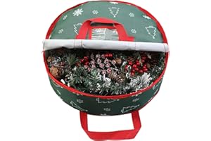 YiYa Christmas Wreath Storage Bag 60CM Waterproof Garland Storage Box Christmas Wreath Storage Container With Handles Card Slot for Xmas Holiday (Green）