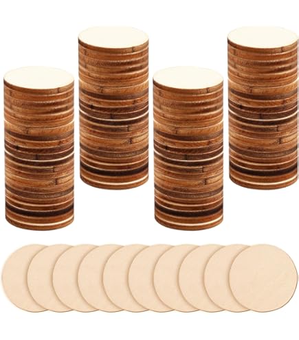 Rebanky 150 stuks 25 mm ronde houten schijven, kleine houten stukken, onbehandelde houten plaatjes, 4,5 mm dik, natuurlijke houten schijven voor knutselen, DIY-handwerk, graveren, snijden, schilderen