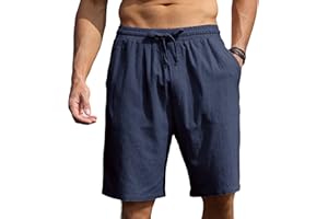 CTU Mens Shorts Cotton Linen Shorts Summer Casual Joggers Shorts with Elastic Waist Pockets M-3XL