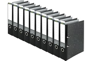 ‎SCHÄFER SHOP SCHÄFER SHOP Ordner DIN A4 breit – 8 cm Ordnerrücken mit Einsteckrückenschild - Ringbuch Aktenordner Büroordner - Made in Germany - Wolkenmarmor schwarz, 10er Pack