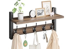 VITVITI Appendiabiti da Parete, Appendiabiti in Legno con 5 Ganci in Metallo, 40cm Mensola per camera da letto, Bagno, Soggiorno