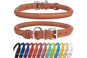 CollarDirect Collar Perro Cuero Redondo, Collar Resistente Antienredos para Cachorros Suave y Acolchado, Piel Genuina Hecho a Mano para Perros Grandes Pequeños y Medianos, Collares para Gato