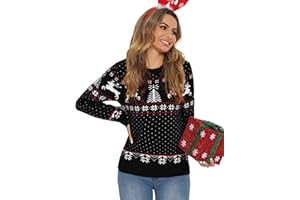 Enjyam Damskie świąteczne swetry unisex okrągły dekolt dzianinowy sweter zimowe topy szczęśliwego Nowego Roku swetry idealny prezent świąteczny