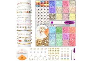Vmglgig 12662PCS Glass Seed Beads, Flat Round Polymer Beads Bracelet Making Kits for Girls,Clay Beads Bracelet Making Kit Jewellery Making Kit Bracelet Necklace Earring DIY for Kids Christmas