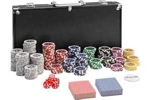 TecTake 402558 Mallette de Poker avec Laser Jetons, 300 Pièces, Coffret de Poker en Aluminium, INCL. 5 Dés + 2 Jeux de Cartes + 1 Bouton Dealer, Noir