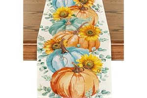 TARKLANDA Runner da Tavola Autunnale Zucca Runner Tavola Foglie di Eucalipto Decorazioni Runner Lavabile Cucina Decorazione per Interni Vacanze Party Autunnali Ringraziamento Decorazioni 40 x 140cm