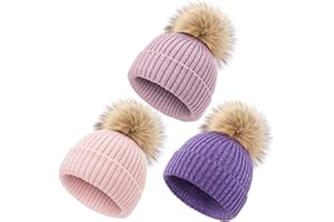 DRESHOW Gorro Bebe Invierno Gorro Lana Niño Sombreros Unisex de Punto Suave para Niños y Niñas con Pompón Bonito Gorros Cálidos para Niños de 0-36 Meses