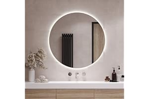 Tulup Lustro ścienne oświetlenie LED ⌀ 100 cm Światło Lustro z hartowanego szkła do łazienki salonu sypialni - Neutralna Biel