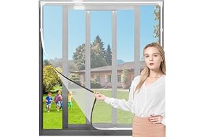 ZUIYIN Fly Screens for Windows ​Adjustable Magnetic Window Fly Screen Window Max 120x180 cm Fits Any Smaller Size Easy Installation Keep Bugs/Flys/Mosquitoes Out (White Frame Gray Mesh)