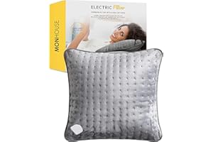 MONHOUSE Oreiller ELectrique Avec Rembourrage Pour Le Dos, Les Epaules, Le Cou, Le Ventre - Oreiller Chauffant Avec 6 Niveaux De Temperature Et Extinction Automatique Grisoreiller ELectrique