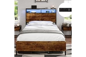 ‎DICTAC DICTAC Bett 90x200cm mit LED Beleuchtung, Metallbett mit Steckdose und USB-Ladefunktion, Bettgestell 90x200 Einzelbett mit Holzkopfteil Stauraum, Bettrahmen mit Lattenrost und Stauraum unter dem Bett