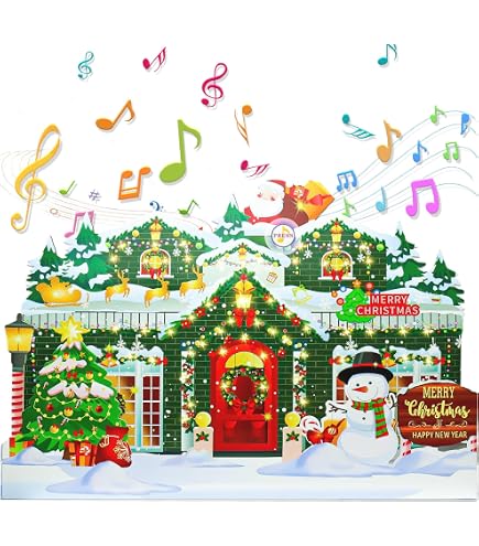 XTF2015 Weihnachtsmusikkarte Mit LED-Lichtern – 3D-Pop-Up-Grußkarte Spielt 3 Weihnachtslieder (20 X 15,2 Cm, Inkl. Umschlag)