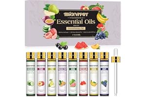 MIGCAPUT Owocowe Zestaw Olejków Eterycznych 8 x 10ML, 100% Naturalne Olejki Zapachowe do Dyfuzory, Aromaterapii, Masaż - Marakuja, Guawa, Gruszka, Brzoskwinia, Ogórek, Arbuz, Banan, Winogrono
