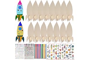 GENERIC 231Pcs Raketen Holz Bastelset, Raketen Spielzeug fürr Kinder, Kindergeburtstag Basteln, mit 15 Raketen Holz, 202 Strasssteine, 12 Farbstifte, 2 Aufkleber, Bastelset für Mädchen/Jungen DIY Handwerk B