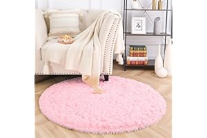 MARATIP Plush Rug, Round, Fluffy Rug Round, Modern Living Room, Children Girls, Soft and Fluffy Rug for the Bedroom/Living Room/Children's Room (Pink, Diameter 100 cm, Round)