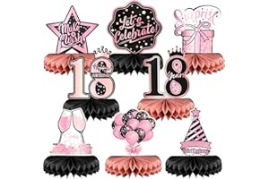 FALAFOTY 18. Geburtstag Tischdekorationen 8PCS Rotgold Schwarz Geburtstag Bienenwabe Mittelstück Tischdeko Party Zubehör Prost auf Frau Geburtstagsparty Dekoration Bienenwabe Mittelstück Foto-Requisiten (A)