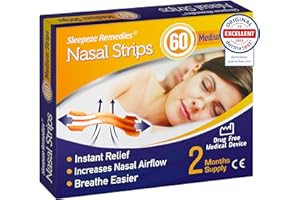 Sleepeze Remedies Bandelettes Nasales M, 60 x Moyenne Bandelette Nasale pour Ronflement et nez Congestionné, Ecarteur Nasal Sportif, Anti Ronflement Patch, Sommeil aide Nasal Strips, Nose Strips