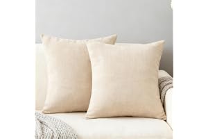 Velvaria Pack of 2 Soft Linen Cushion Cover 45x45cm Beige | Soft Decorative Rectangle Throw Pillow Covers for Sofa, Couch, Bed, Chair Home Textiles