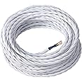 Amarcords - Textile cable for lamps, white, braided, silk, 5 metres, with grounding 3 x 0.75 - fabric cable covered with coloured vintage fabric for chandeliers, wall lamps and lampshades