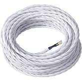 Amarcords - White fabric cable, braided, silk, 10 m, with ground 3 x 0.75 - electrical textile thread in classic style for DI