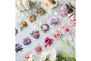 Arpaper Washi Tape Set de 3 rollos de flores PET Wide Washi Tapes transparentes para álbumes de recortes, diarios, diarios, planificadores, teléfonos móviles, álbumes de fotos DIY (mar de flores 1)