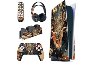 PlayVital Skin für ps5 Konsole Regular Edition,Aufkleber Vinyl-Skin Stickers Schutzfolie Folie für PS5 Konsole,Controller,Ladestation, Headset,Medienfernbedienung-Drachenzorn