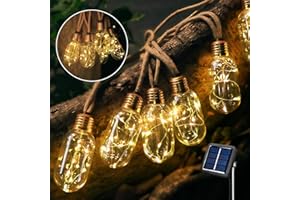 Auezona Solar Fairy Lights Outdoor z 16 żarówkami, 8M Solar Fairy Lights Zewnętrzna odporna na warunki atmosferyczne IP44, Solar Fairy Lights Outdoor 8 trybów Vintage Dekoracja do ogrodów(owalna)