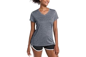 MAGCOMSEN Women's Sports Shirts Short Sleeve Breathable Jogging Shirts V-Neck Polyester Training Shirt Summer T-Shirt Lightweight Fitness Shirt for Yoga