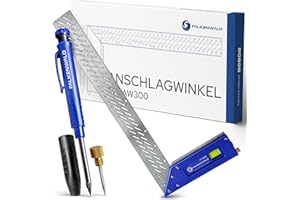 Falkenwald Try Square 300 mm + Deep Hole Marker + Scriber - Exact Carpenter's Angle with Spirit Level - Precise Engineer's Angle 90°/45° for Wood & Metalwork - Highly Precise & Rustproof