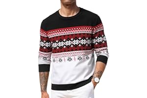 Crewhpo Jersey Navideño Hombre de Cuello Redondo Suéter Navidad de Manga Larga Ropa de Punto Sweater para Otoño Invierno
