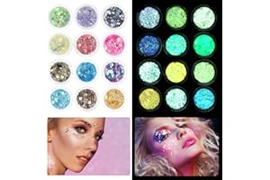 ACIELANNA Fluorescente Festival Glitter, 12 Colori Brillantini Make Up, Brillantini Viso per Festa di Natale, Festa Musicale, Compleanno, Brillantini per Viso, Corpo, Unghie, Capelli, Bricolage