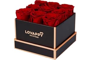 LOVAPPY Forever Preserved Roses in A Box - Eternal Rose for Her, Gifts for Mum - Mum Birthday Gifts for Women - Fresh Flowers (Red, 9pcs)