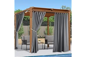 PONY DANCE Rideaux d'Extérieur à Pattes Réglable - Rideaux Impermeable Lumière Bloquer Décoration pour Jardin & Maison Pergola Anti Chaleur, Largeur 140 sur Hauteur 240 cm, Gris, 2 Pièces