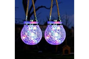 ZVO [2 Pack] Lámparas Solares para Jardín, 30 LED Linterna Solar Exterior, Luces de Vidrio para Colgar, Masón Hada Jardín IP65 Impermeables para Decoración Bodas/Patio/Céspedes/Vallas (Multicolor)