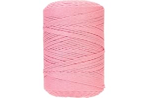 GOHOF Macrame Cord 3mm x 450m Premium Cotton Macrame Rope, 4 Strand Twisted Soft Cotton Cord, One of The Most Perfect Materials for Macrame Art, Cotton String Without Chemicals(Pink)