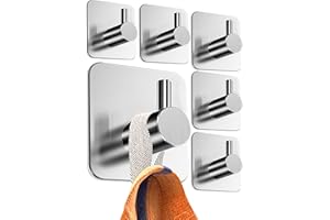 4smile ganchos adhesivos para pared - 6 piezas, Inoxidable -colgador toalla baño -toalleros sin taladro autoadhesivos resistentes, perchas para baño cocina, Plateado