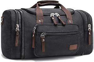 Canvas Duffle Bags,Fresion New Two Side Pockets for Extensions for Unisex Weekend Daypack Large Holdall Travel Bag(Black)