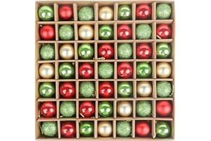 VEYLIN Mini Glitter Christmas Baubles, 49pcs 3cm for Tree Decoration (Red and Green)
